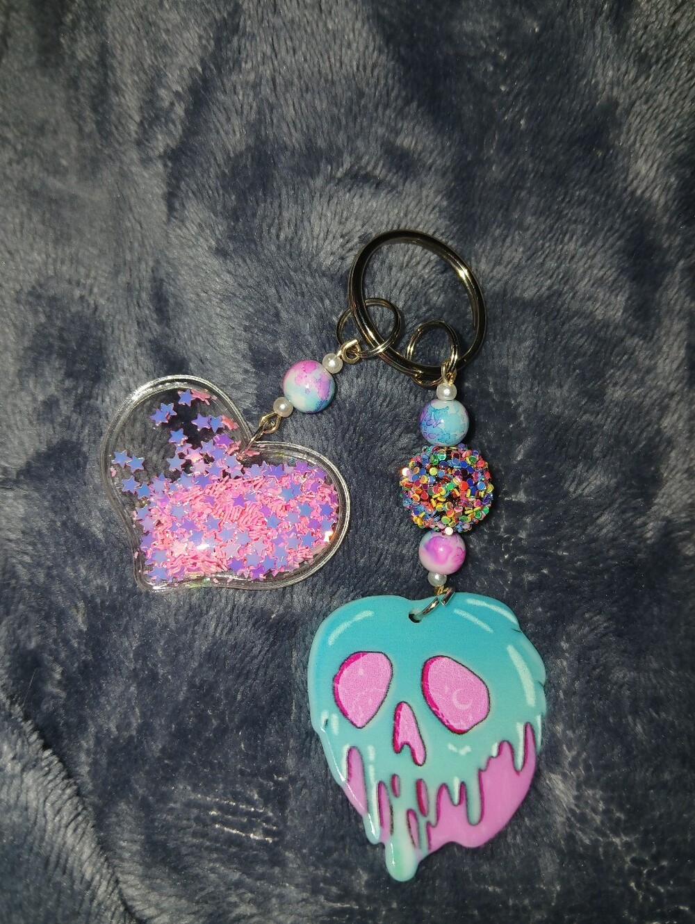 Kids Heart & Drip Skull Keychain - Pink & Aqua